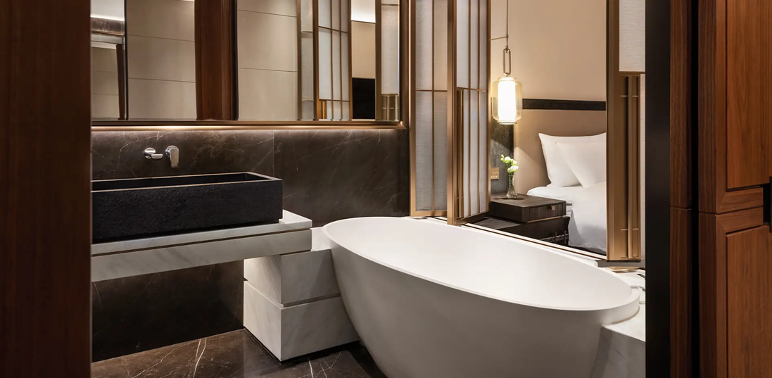 Marble bathroom with freestanding tub