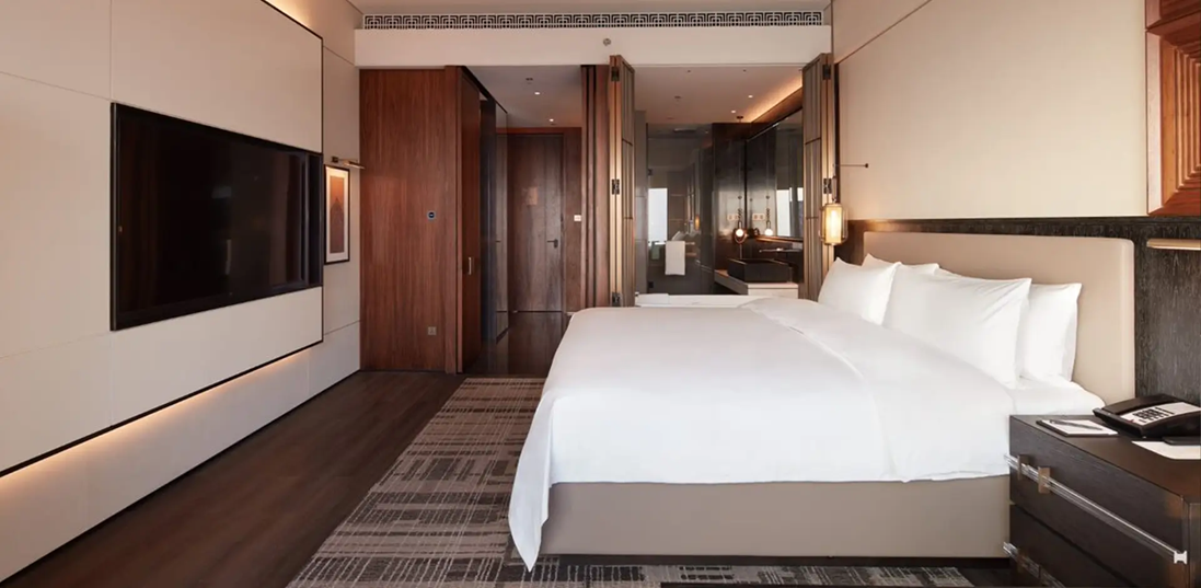 Modern guest room with king bed
